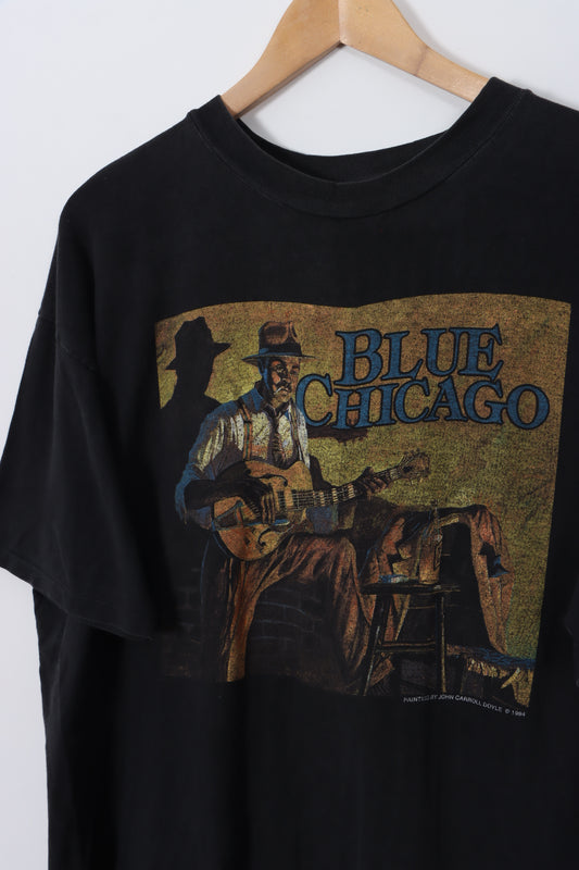 Blue Chicago Jazz 1994 Graphic Print Painting USA Made Tee (L-XL)