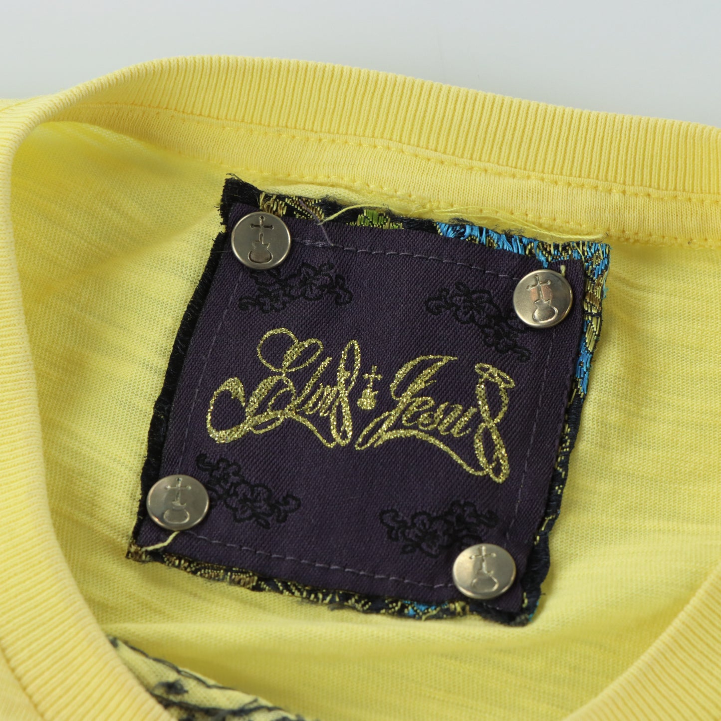 ELVIS JESUS Y2K Embellished Butterfly Double Sided Graphic Yellow T-Shirt (XS-S)
