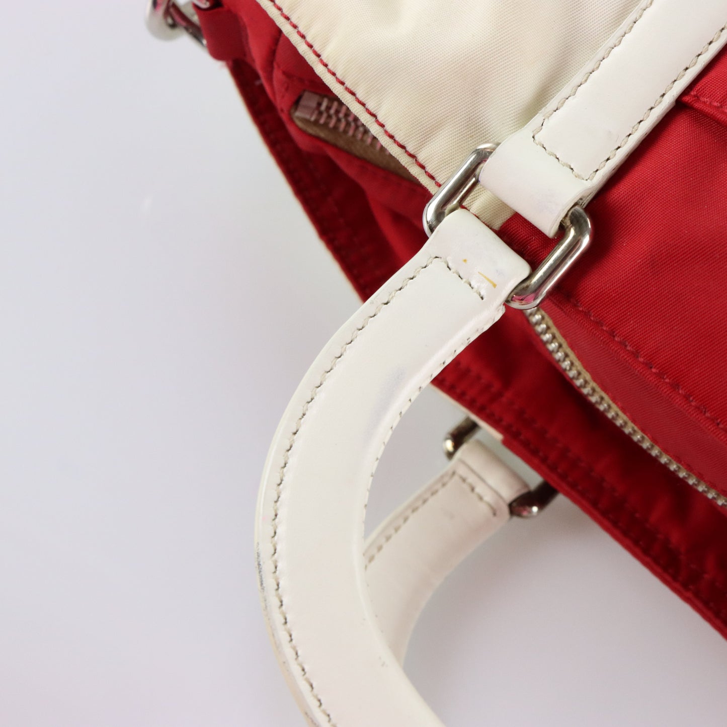 PRADA Italian Made Red & White Two-Way Nylon Bag Vintage Sole Melbourne