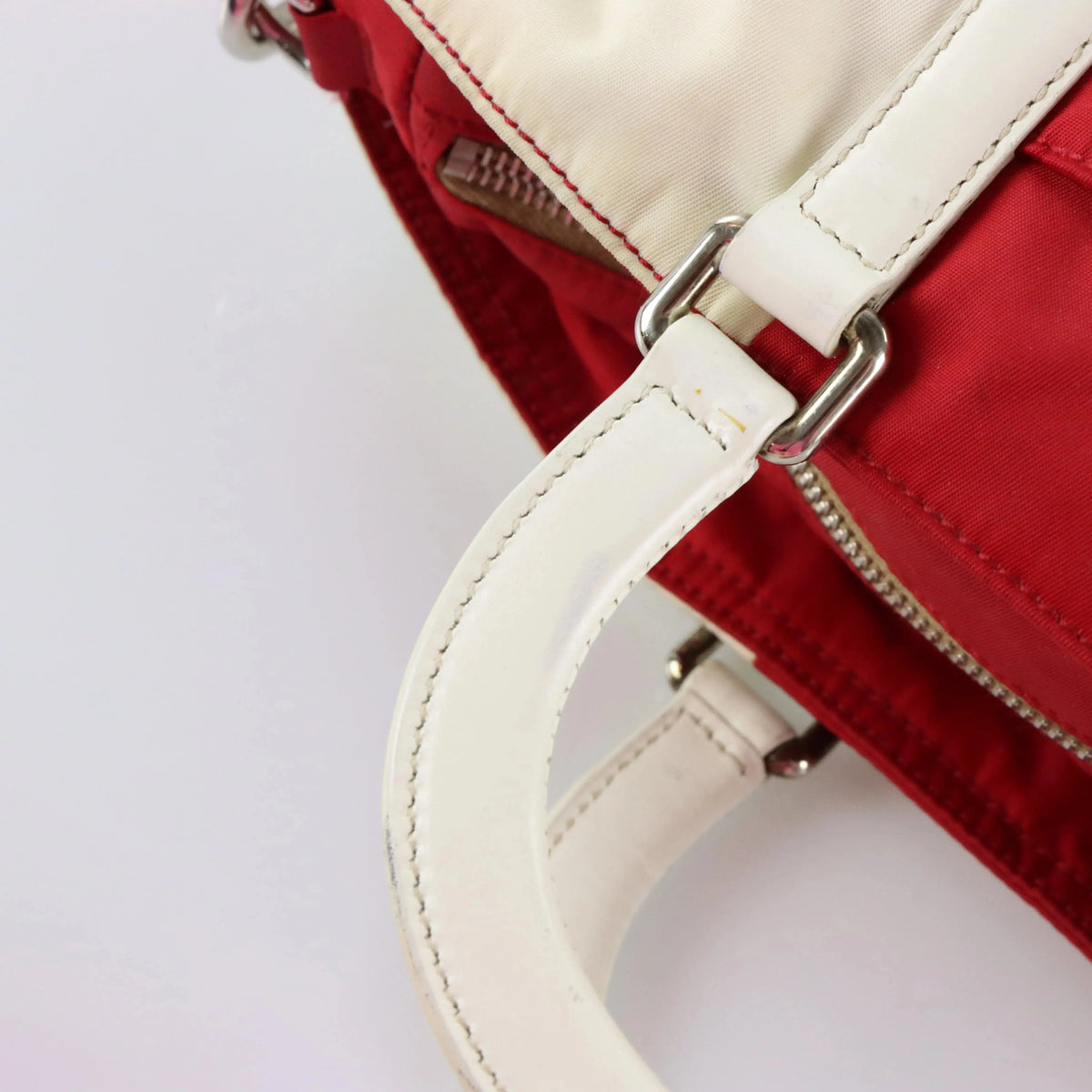 PRADA Italian Made Red & White Two-Way Nylon Bag Vintage Sole Melbourne