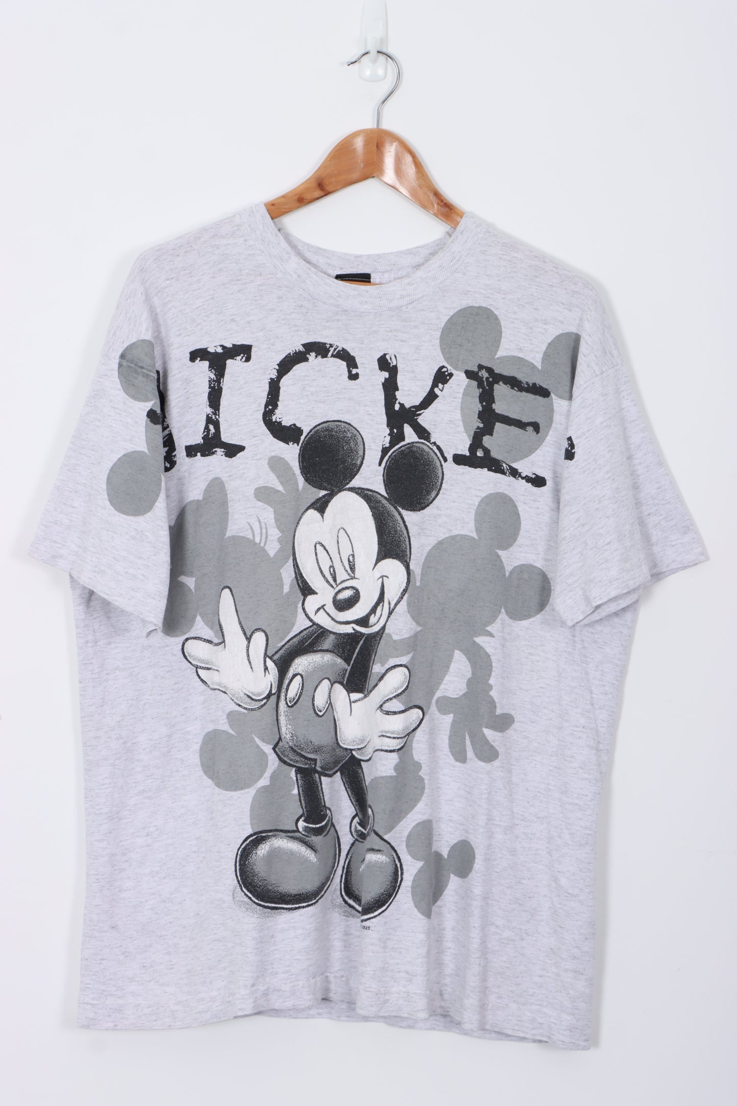 90s Disney Mickey Mouse Shadow Graphic Single Stitch Grey T-Shirt (L)