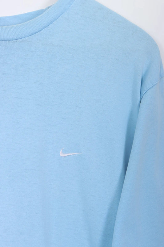 NIKE One Point Swoosh Embroidered Logo Blue T-Shirt (L) Vintage Sole Melbourne