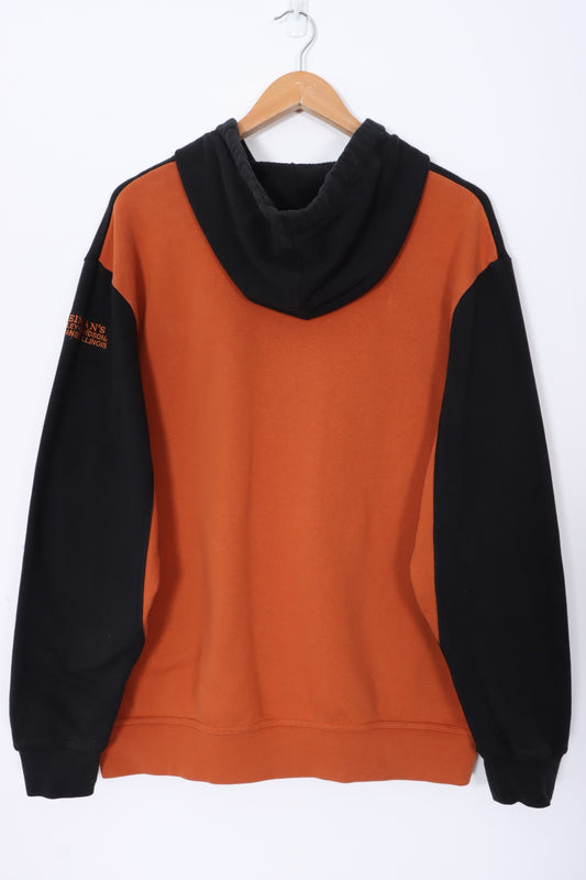 HARLEY DAVIDSON Black & Orange Colour Block Hoodie (L)