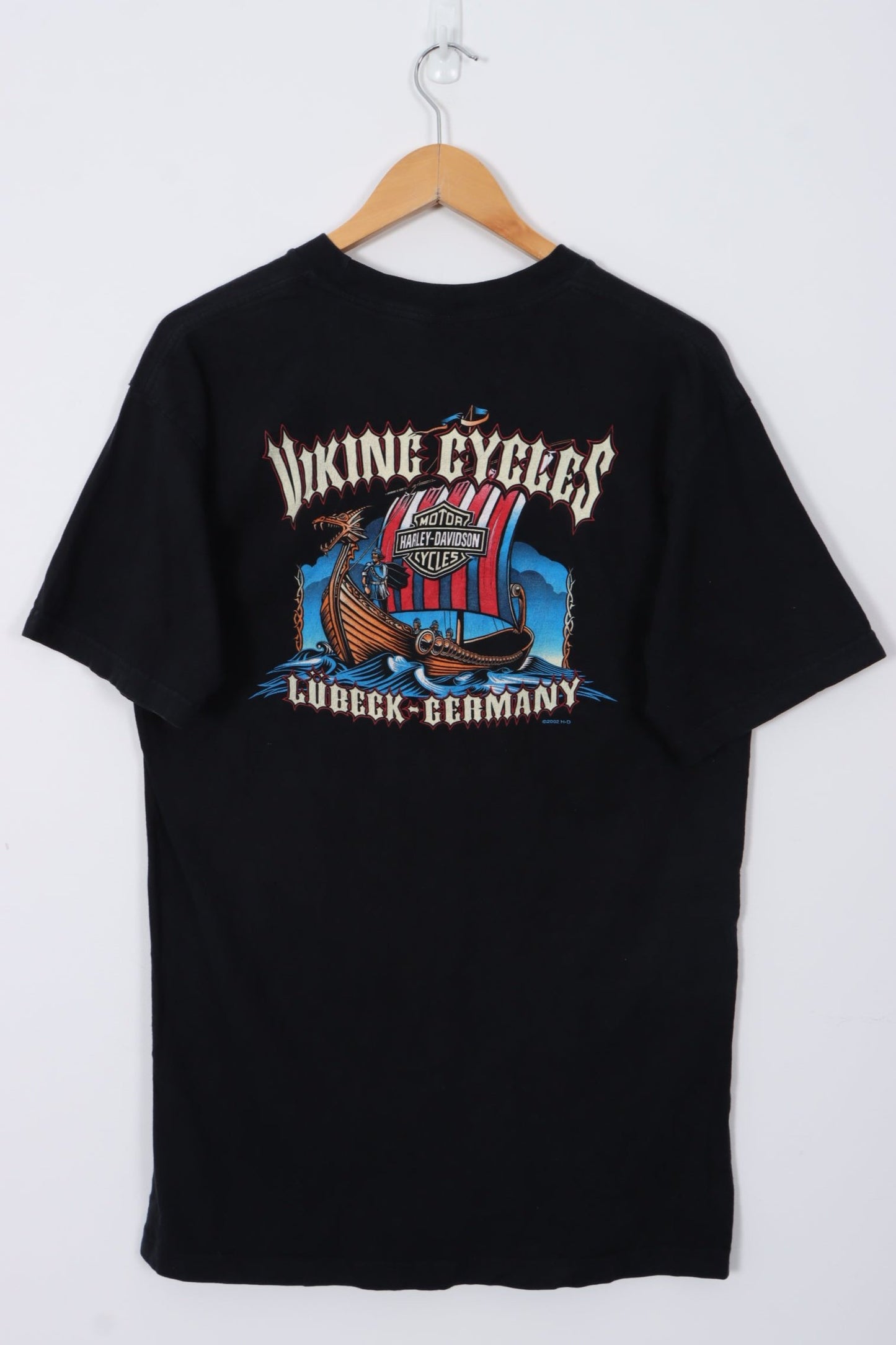 HARLEY DAVIDSON 2002 Viking Cycles Ship Graphic Lubeck Germany Tee (M-L)