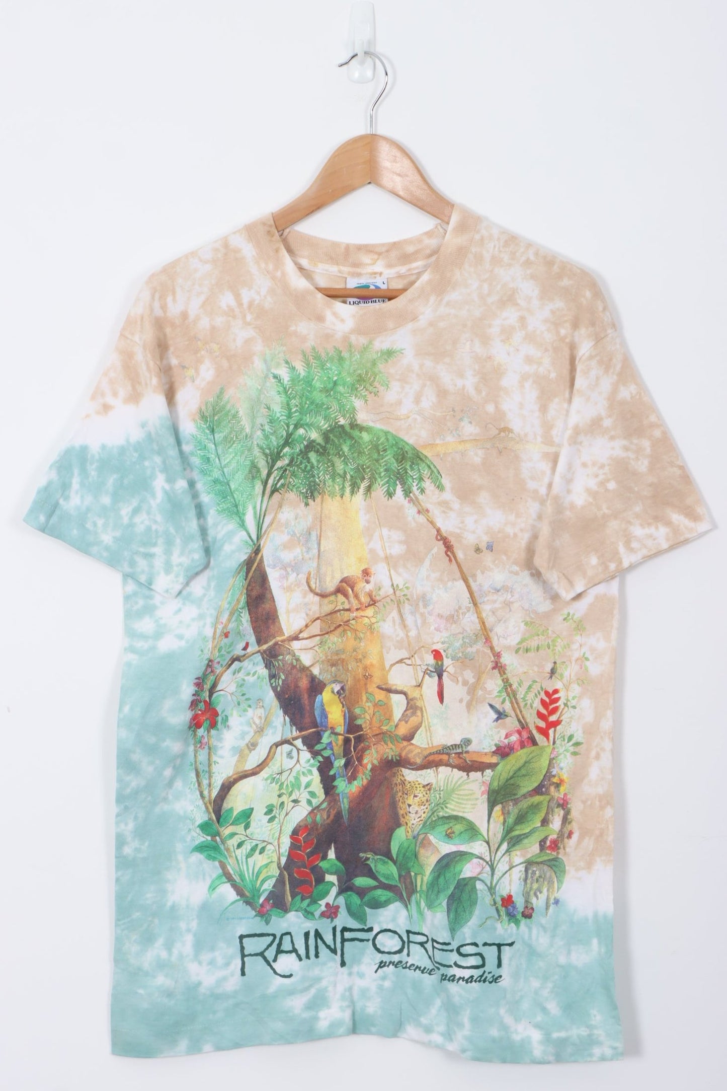 1991 LIQUID BLUE 'Rainforest Reserve Paradise' USA Made Animal Tee (M-L)