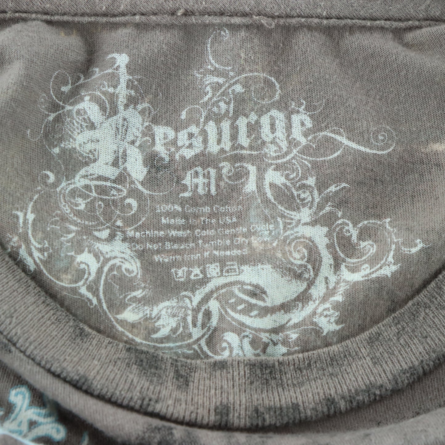 RESURGE Light Blue & Brown Y2K Style USA Made TShirt (M)