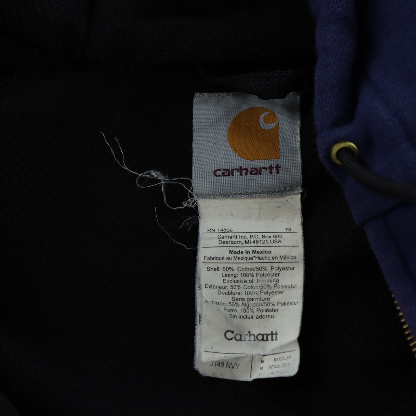 CARHARTT PEPSI Embroidered Thermal Lined Navy Zip-Up Hooded Sweatshirt J149 (M)