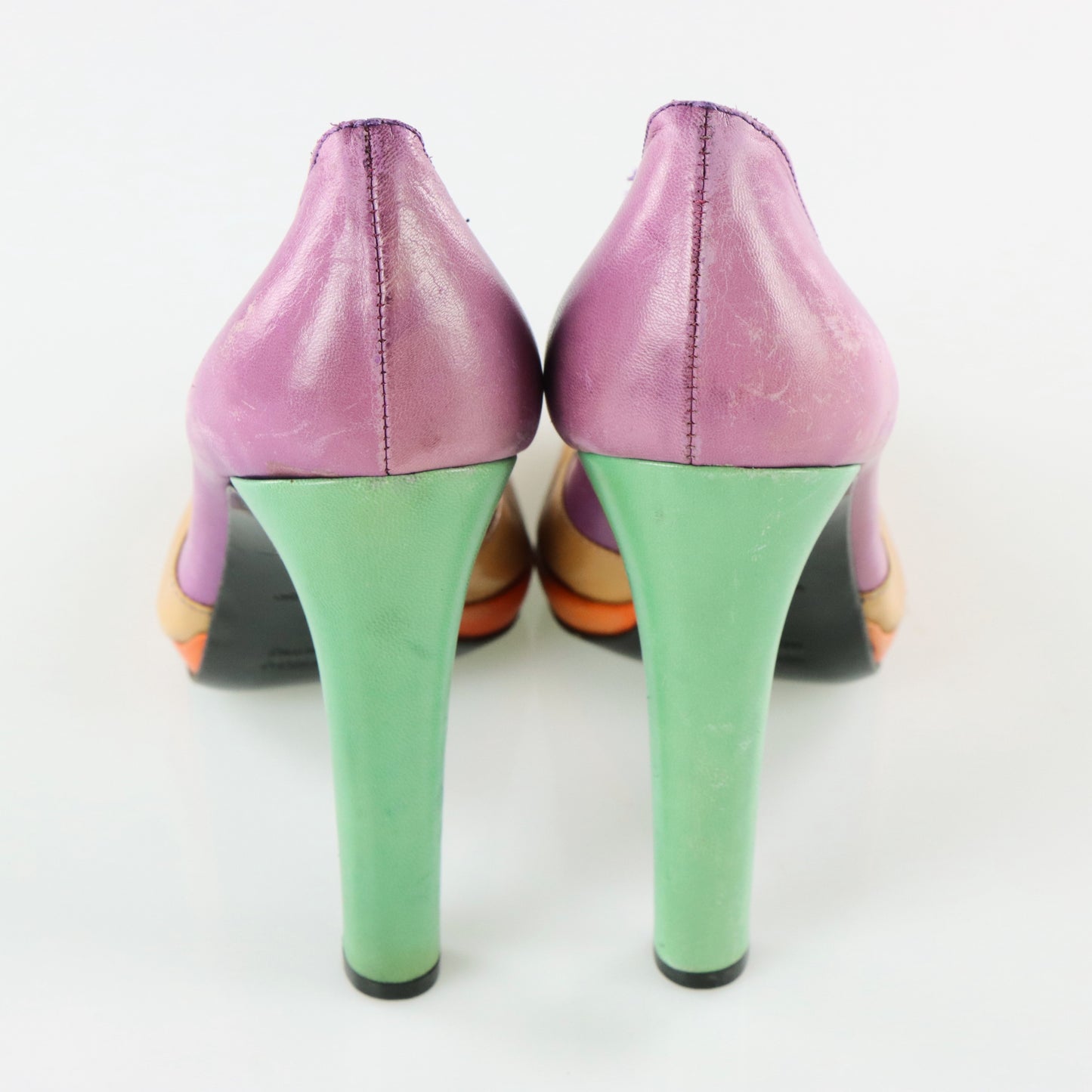 MIU MIU Multicolour Patchwork Leather Heels (39)