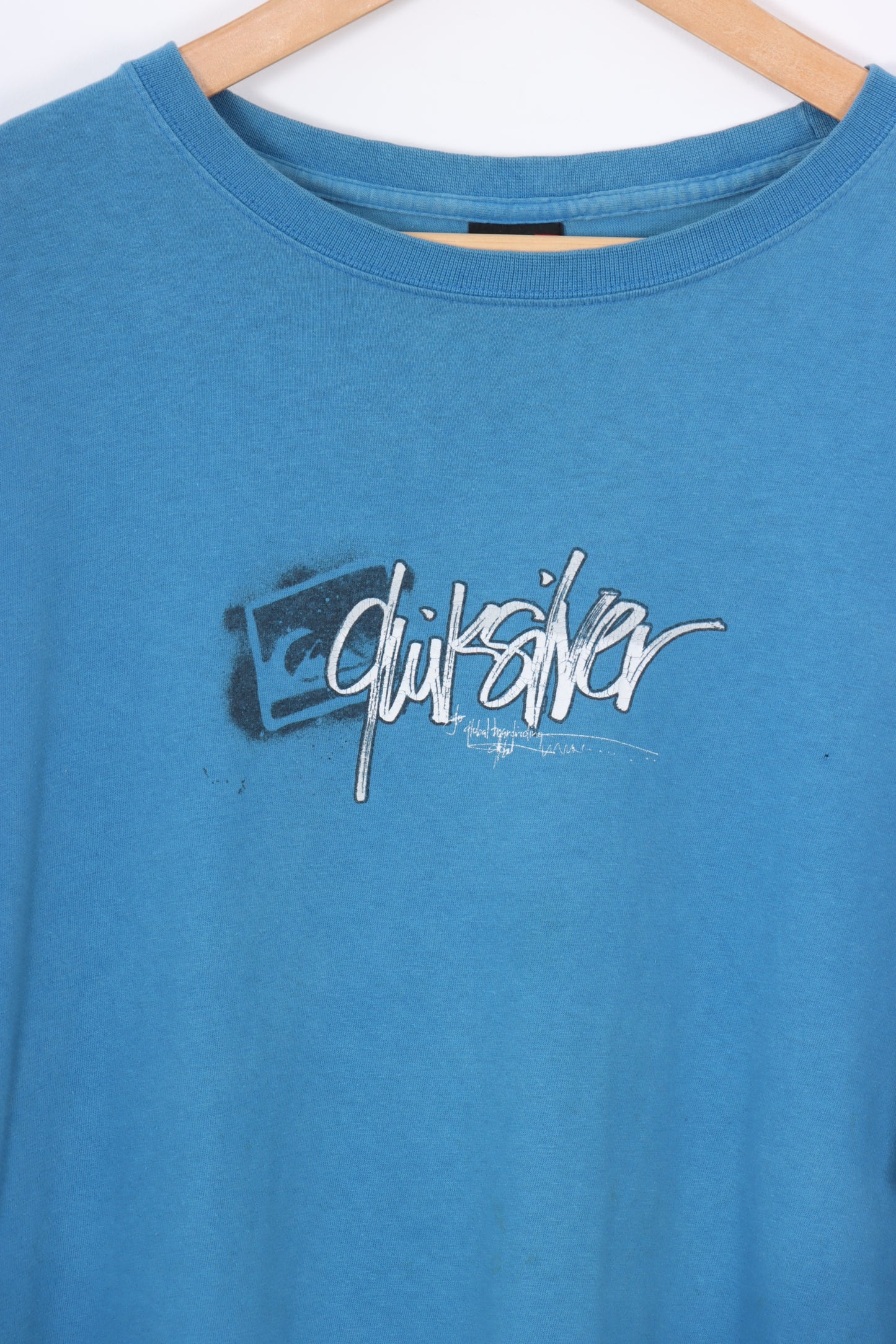 QUIKSILVER Blue & White Surf Skate Spell Out Tee (XL)