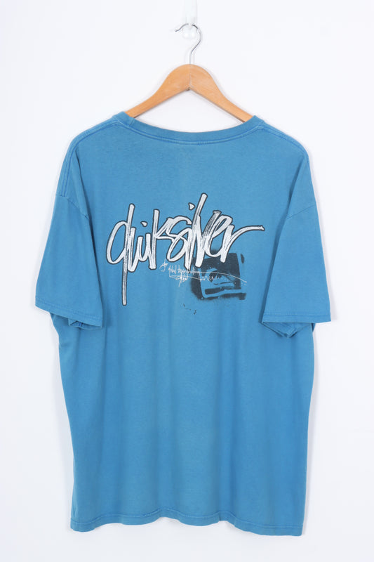 QUIKSILVER Blue & White Surf Skate Spell Out Tee (XL)