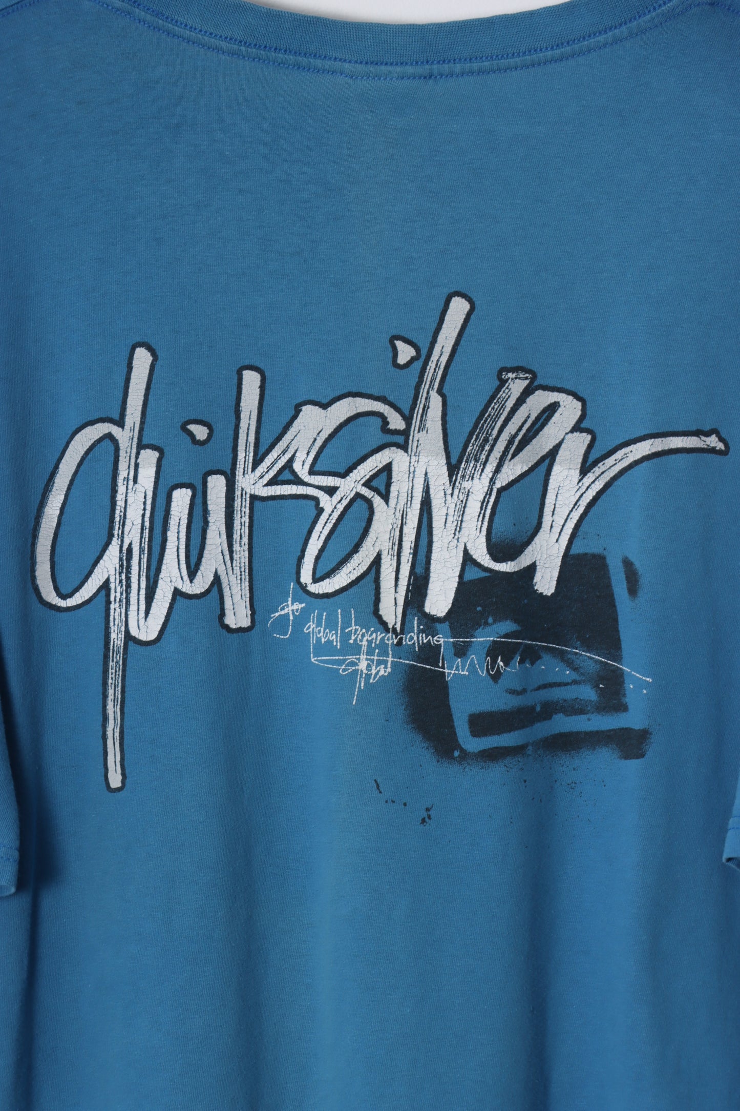 QUIKSILVER Blue & White Surf Skate Spell Out Tee (XL)