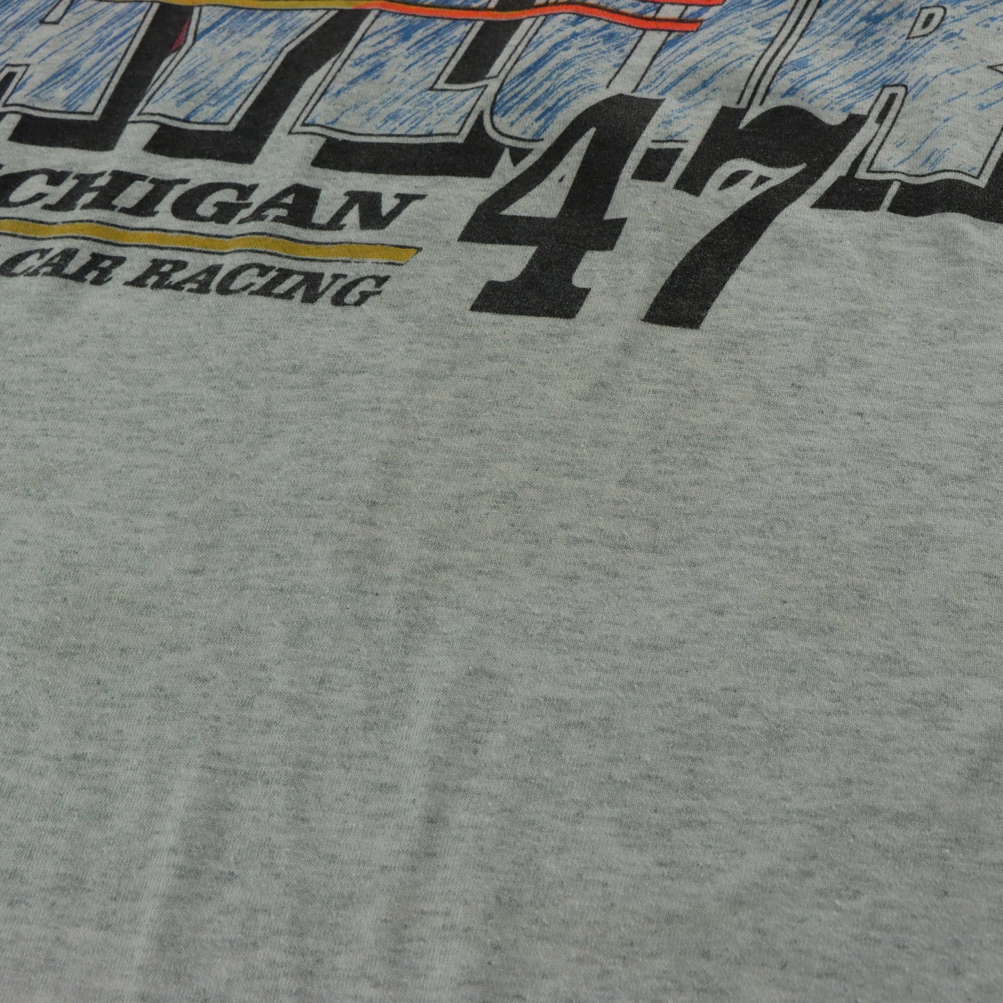 Looney Tunes 'Michigan Dwarf Car Racing' Single Stitch Double Sided Light Grey Tee (M-L) - Vintage Sole Melbourne