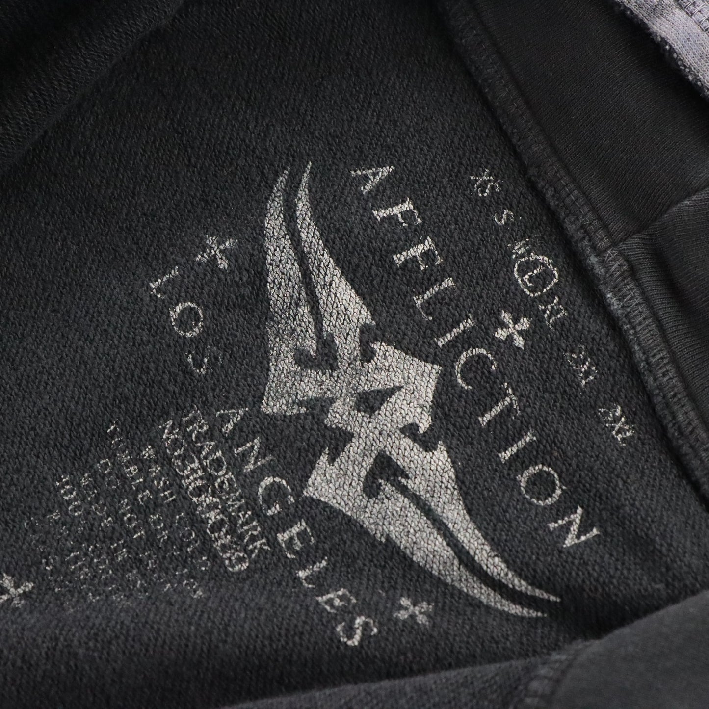 AFFLICTION Y2K Velour Print 'Vengeance' Grunge Zip Up Hooded Sweatshirt (XL)