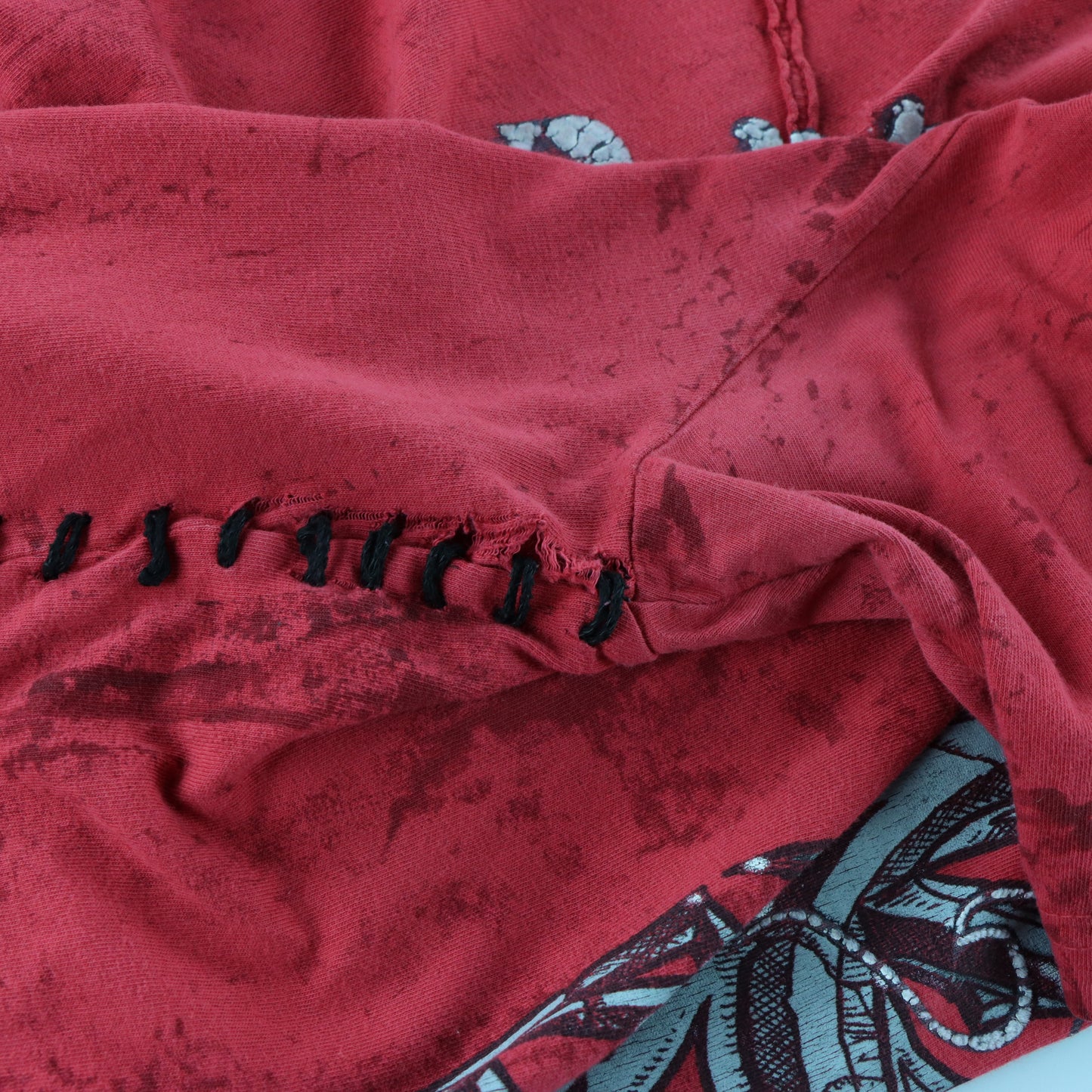 AFFLICTION Red "Live Fast" Side Stitching & Felt Detail Distressed T-Shirt USA Made (XXL)