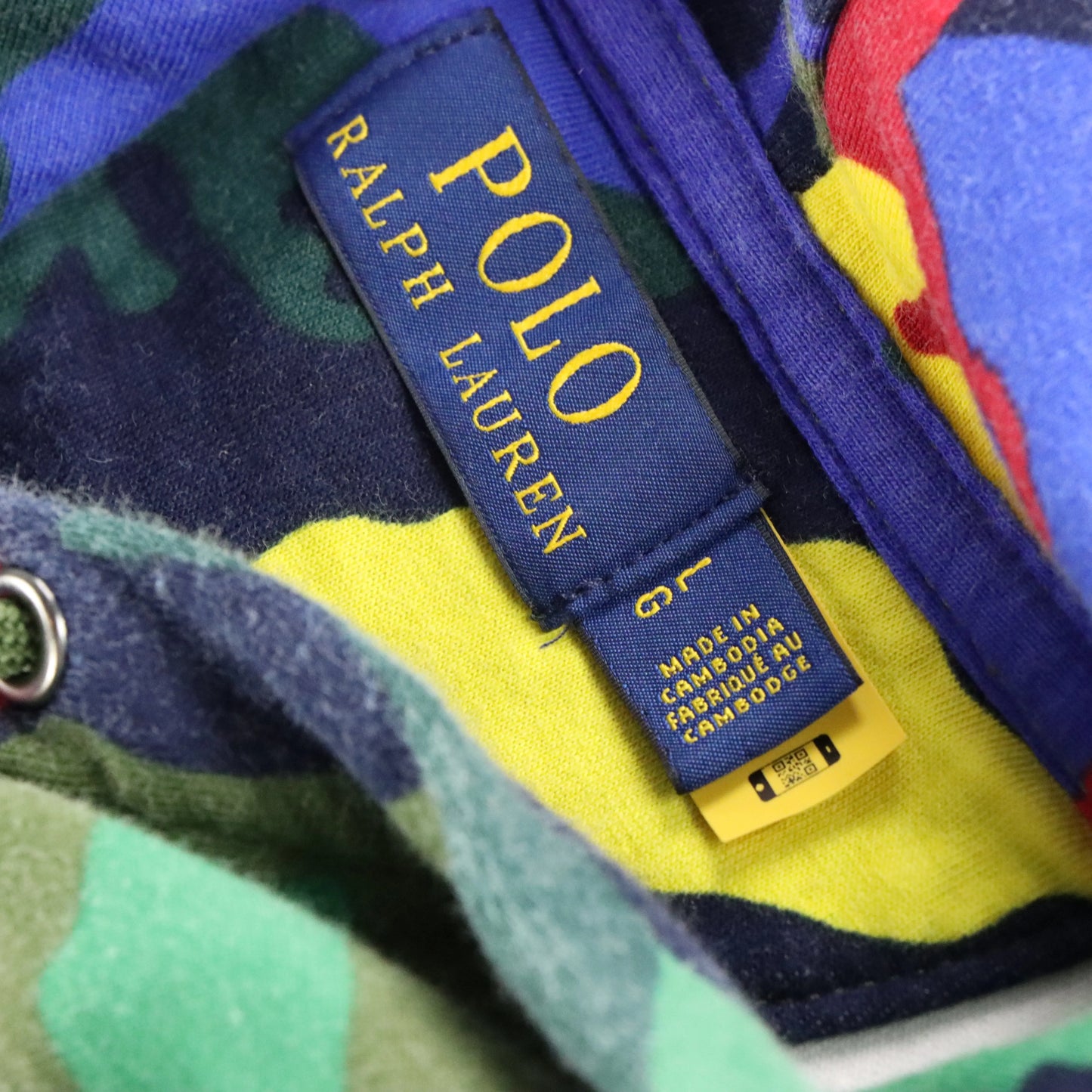 Vintage POLO RALPH LAUREN Colourful Camo Embroidered Pony Hooded Sweatshirt (L)