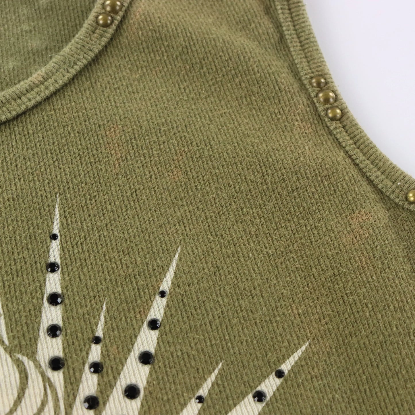 HARLEY DAVIDSON Vintage Y2K Embellished & Studded Olive Green Tank Top (Women's XS-S)