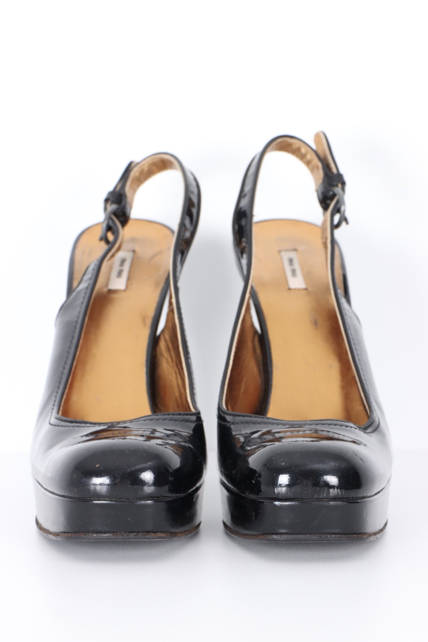 MIU MIU Black Patent Leather Platform Slingback Heels (39.5)