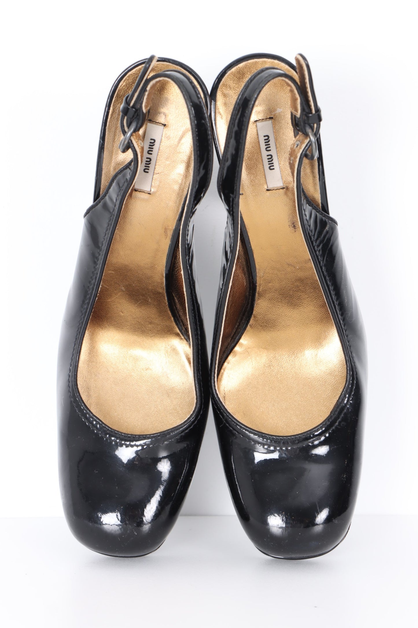 MIU MIU Black Patent Leather Platform Slingback Heels (39.5)