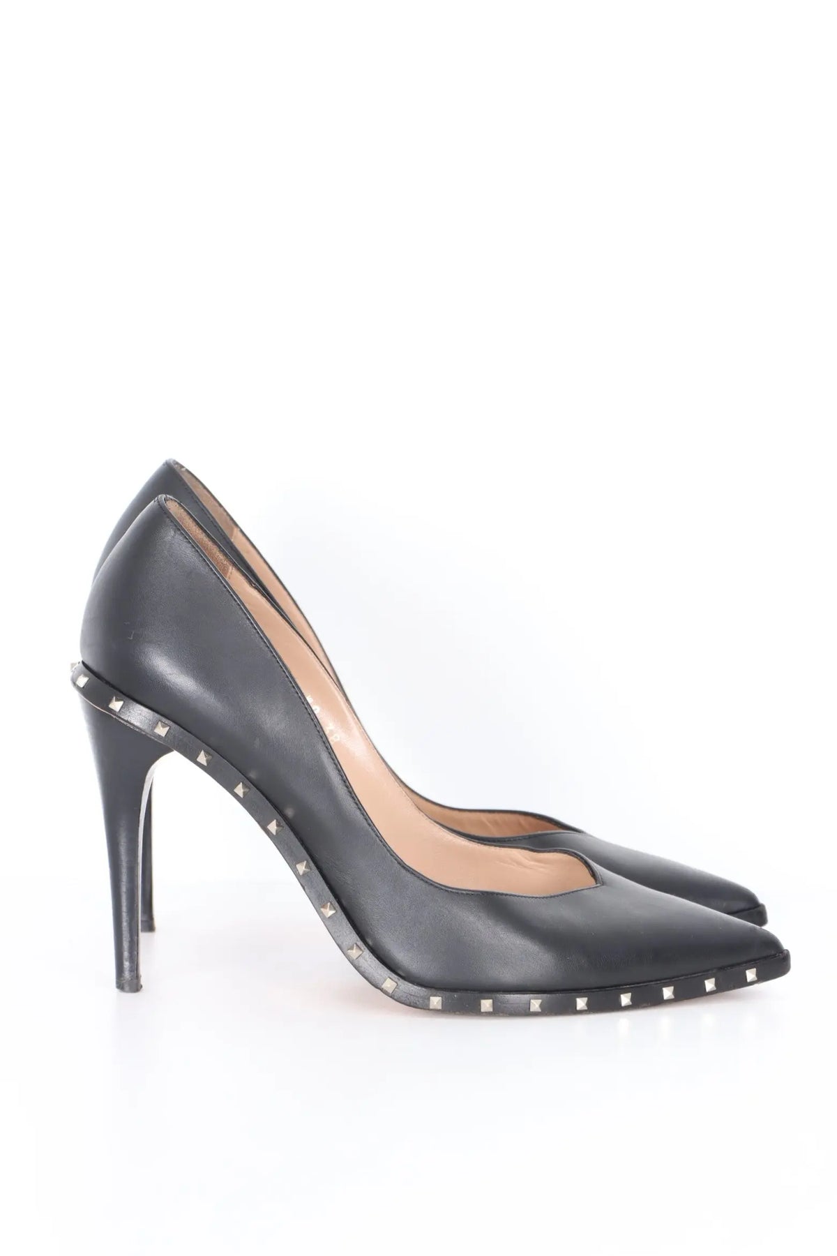 VALENTINO 'Rockstud' Black Leather Pointed Toe Heels (38) Vintage Sole Melbourne