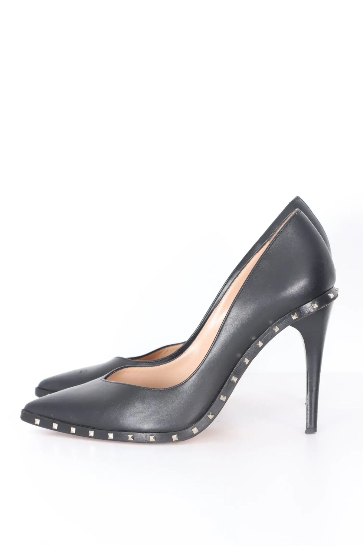 VALENTINO 'Rockstud' Black Leather Pointed Toe Heels (38) Vintage Sole Melbourne