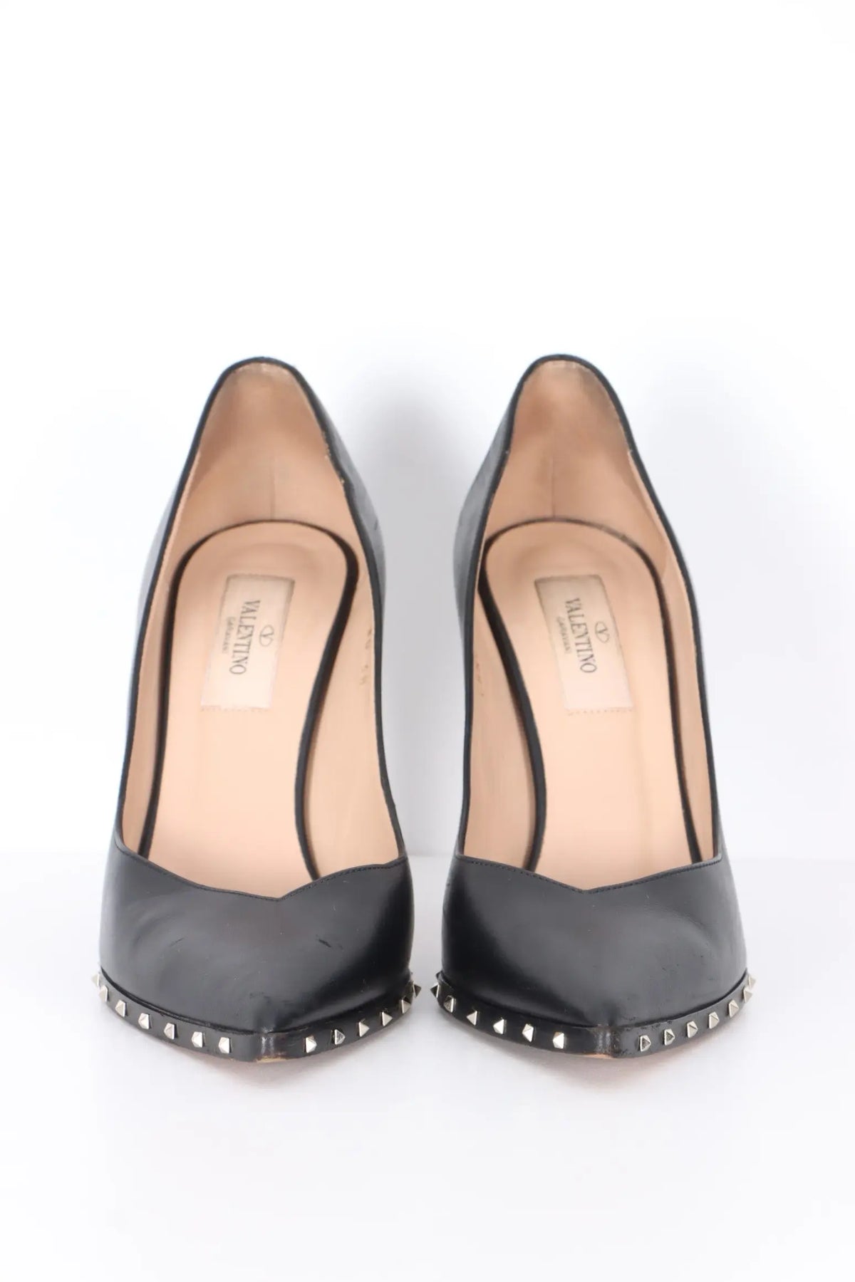 VALENTINO 'Rockstud' Black Leather Pointed Toe Heels (38) Vintage Sole Melbourne
