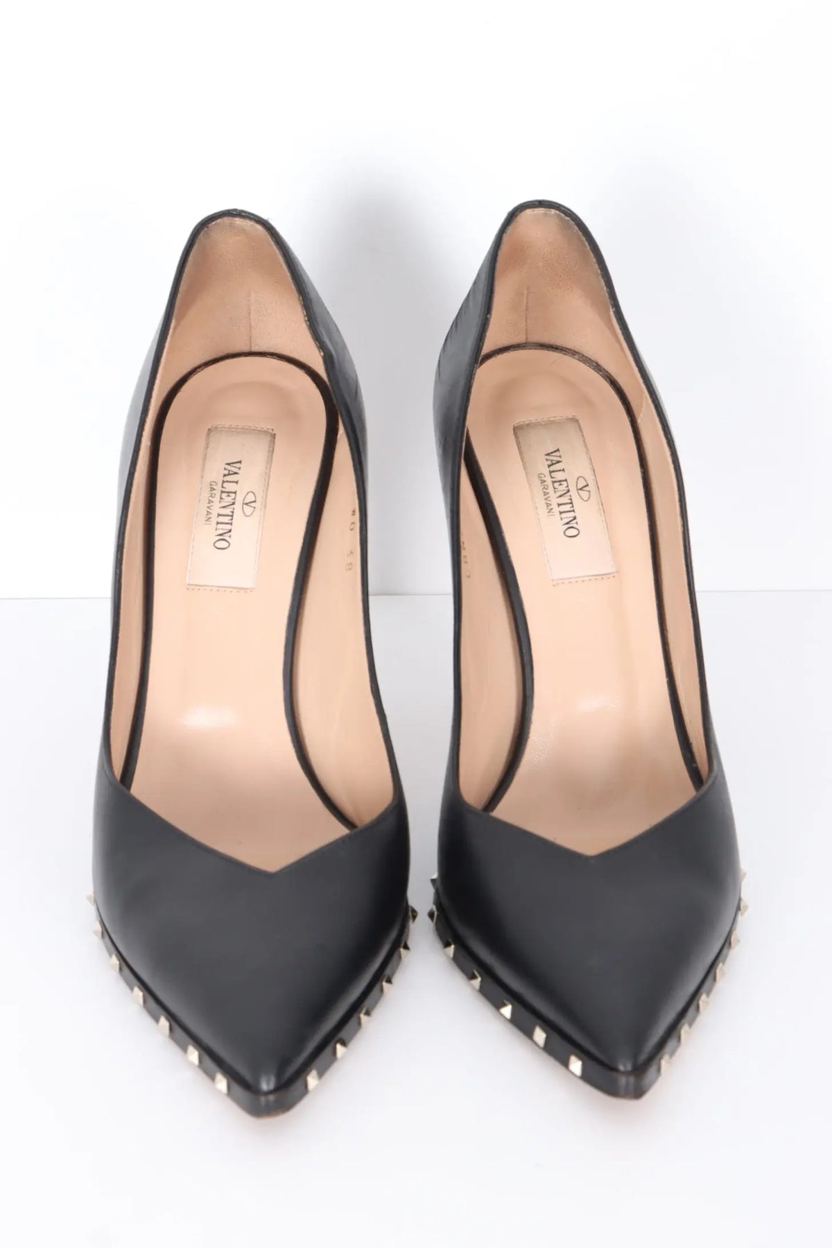 VALENTINO 'Rockstud' Black Leather Pointed Toe Heels (38) Vintage Sole Melbourne