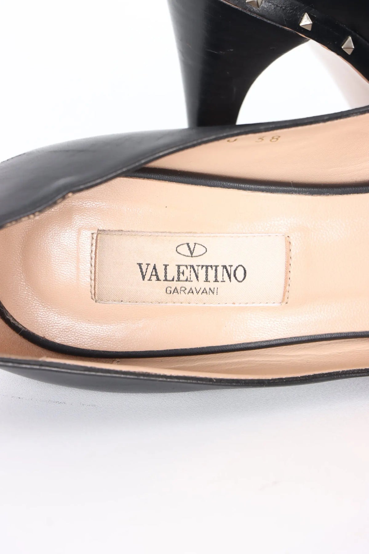 VALENTINO 'Rockstud' Black Leather Pointed Toe Heels (38) Vintage Sole Melbourne