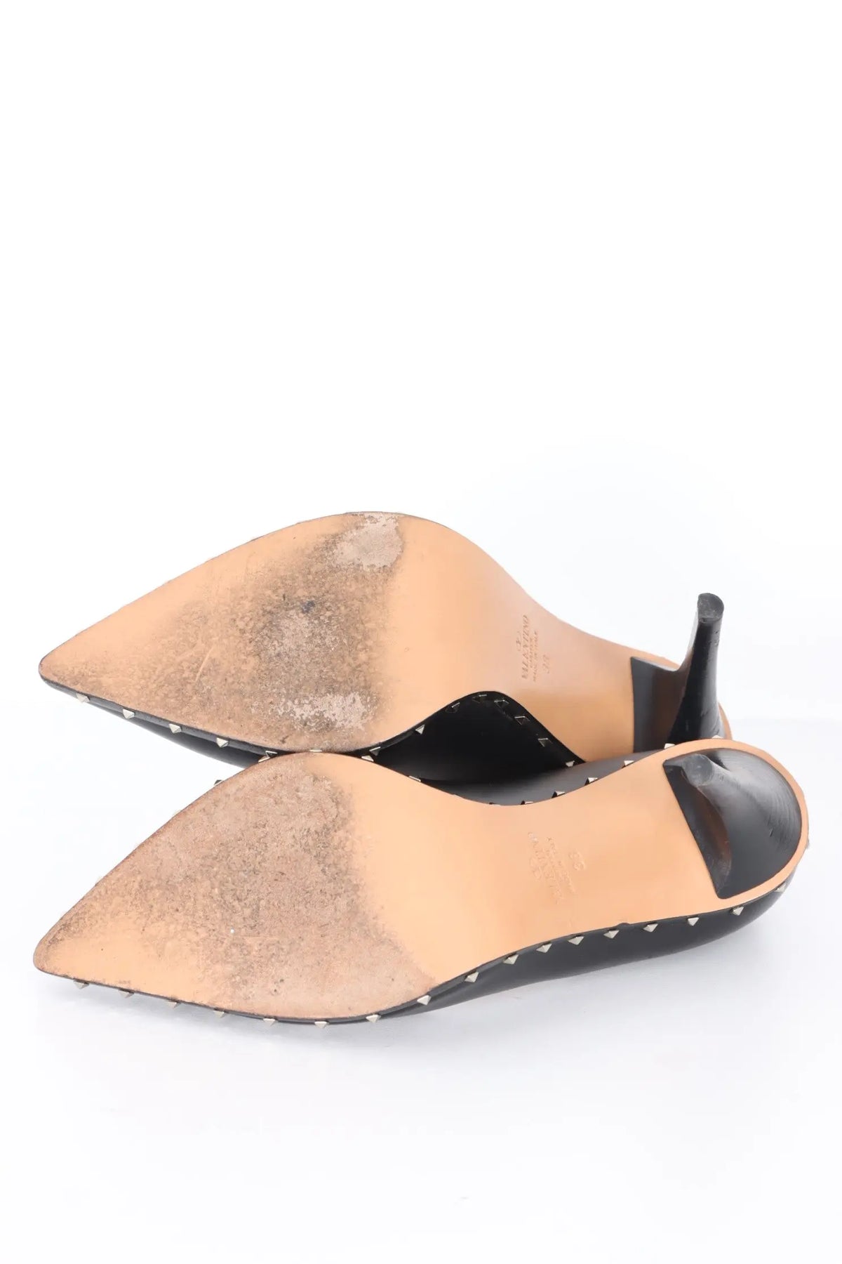 VALENTINO 'Rockstud' Black Leather Pointed Toe Heels (38) Vintage Sole Melbourne