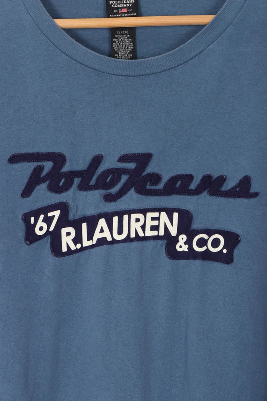 RALPH LAUREN POLO JEANS Spell Out Patch Logo Long Sleeve T-Shirt (XL) Vintage Sole Melbourne