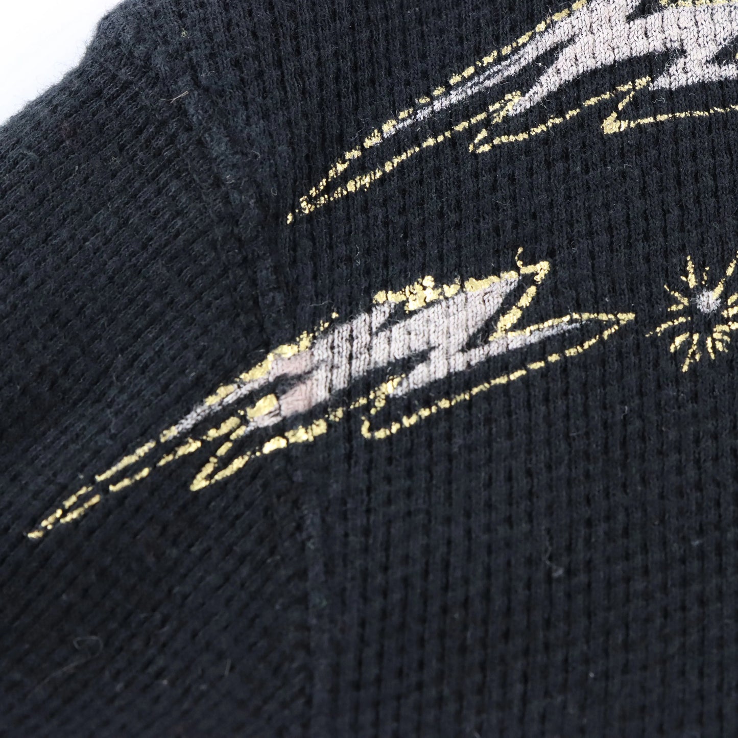 ARCHAIC Vintage Y2K Gold Foil Detail Waffle Knit USA Made Long Sleeve Thermal Tee (XL TALL)