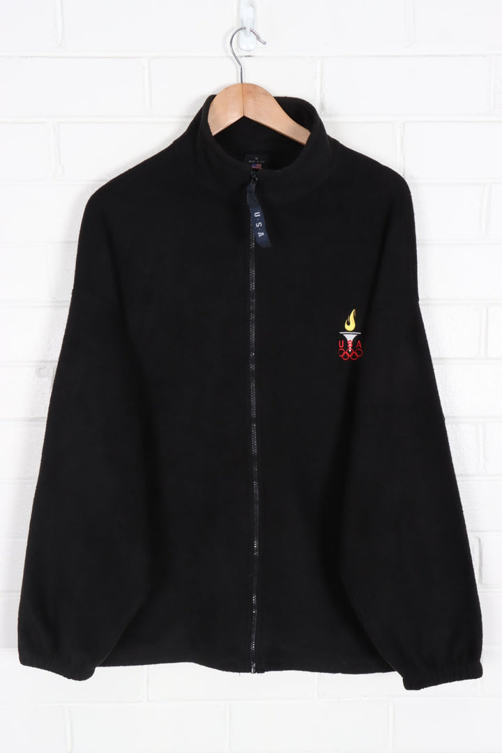 USA Olympics Embroidered Black Full Zip Fleece USA Made (XL)
