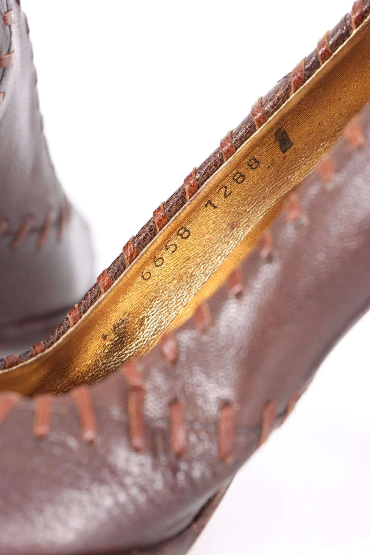 DOLCE & GABBANA 'Whipstitch' Brown Leather Heels (37) Vintage Sole Melbourne