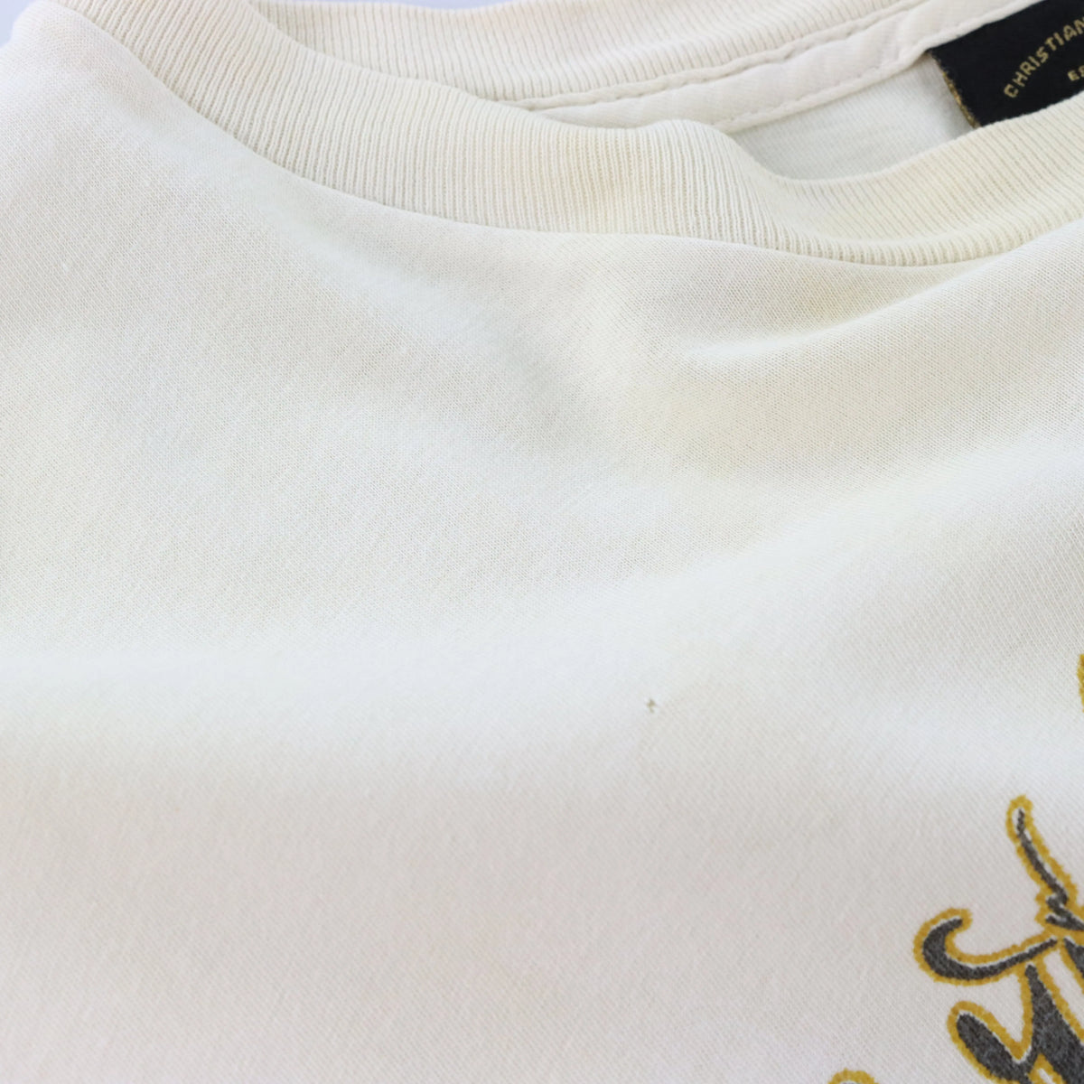 Vintage CHRISTIAN AUDIGIER Double Panther Embellished Cream & Grey Y2K T-Shirt USA Made (XL-XXL)