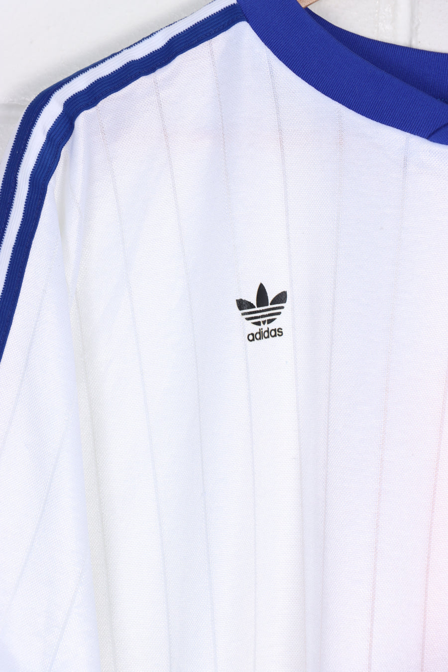 ADIDAS Blue & White 3-Stripe Soccer Jersey USA Made (XL)