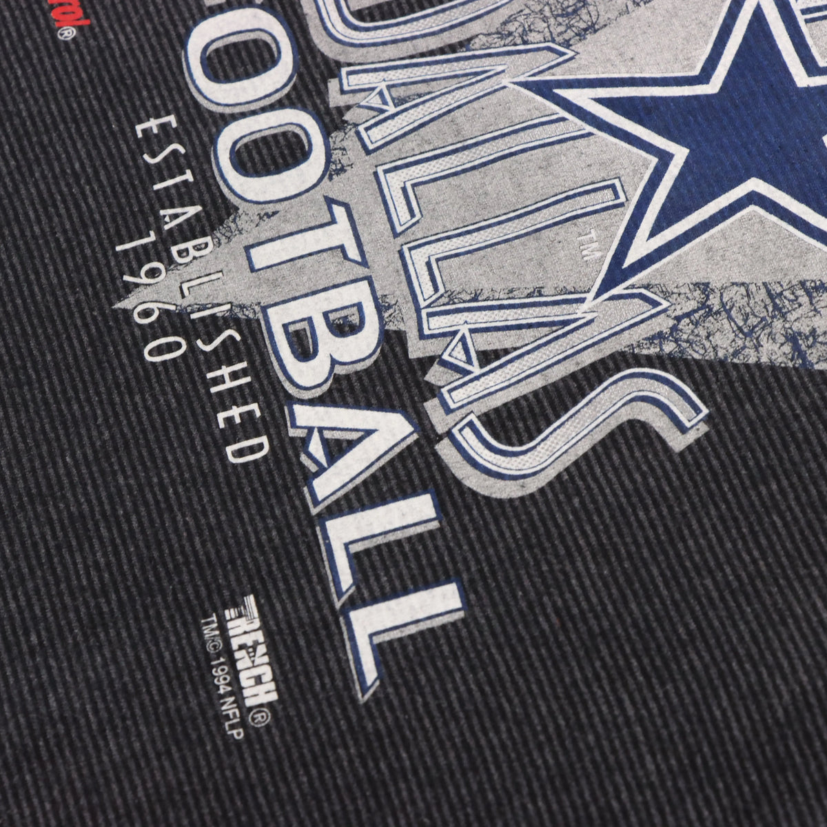 Vintage DALLAS COWBOYS 1994 NFL USA Made Stripe Single Stitch Football T-Shirt (XL)