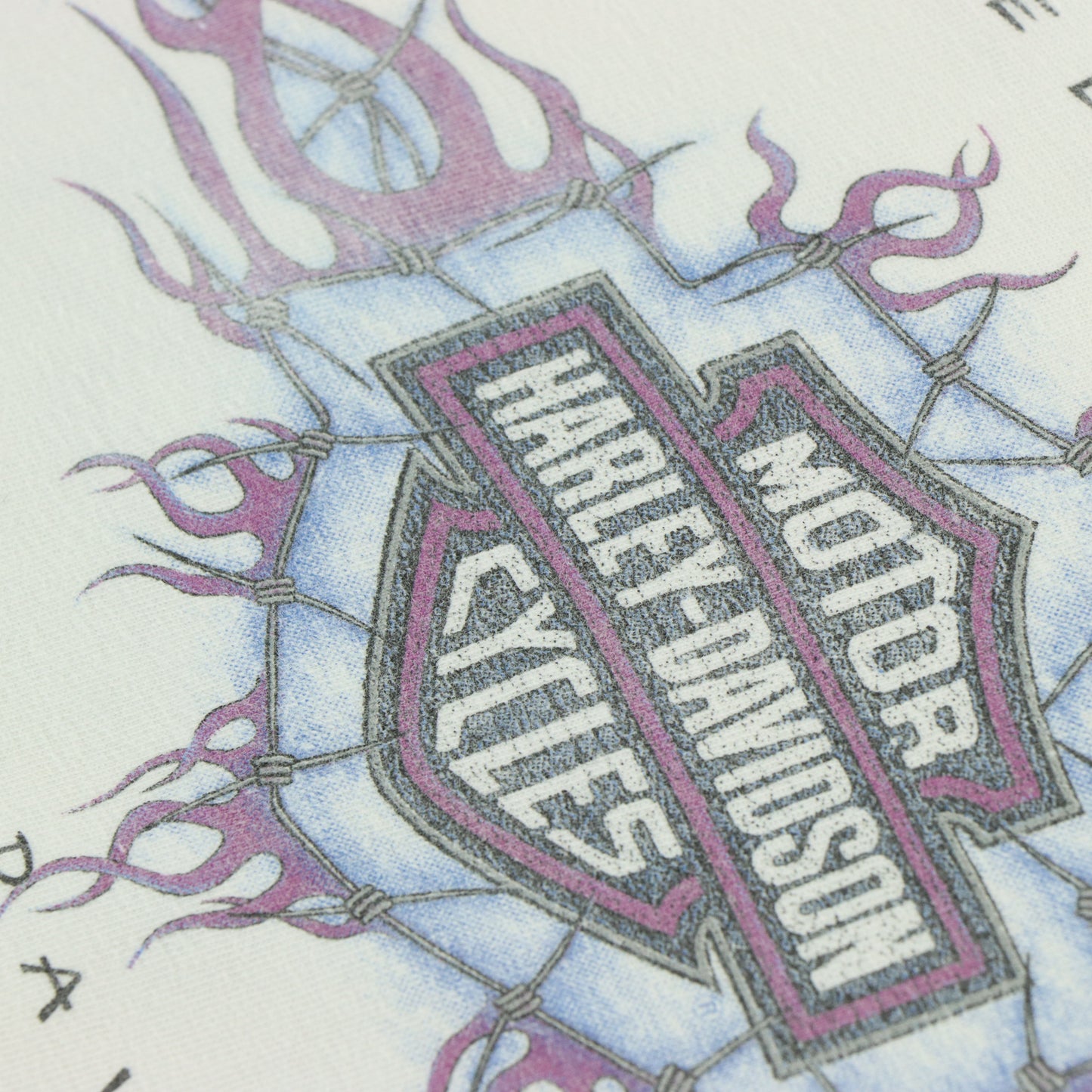 1998 HARLEY DAVIDSON Flame USA Made White & Purple Long Sleeve Motorcycle T-Shirt (XL)