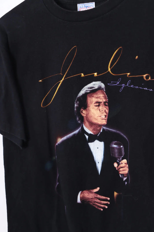 1999 Julio Iglesias Promo Music Black Single Stitch T-Shirt (M) Vintage Sole Melbourne