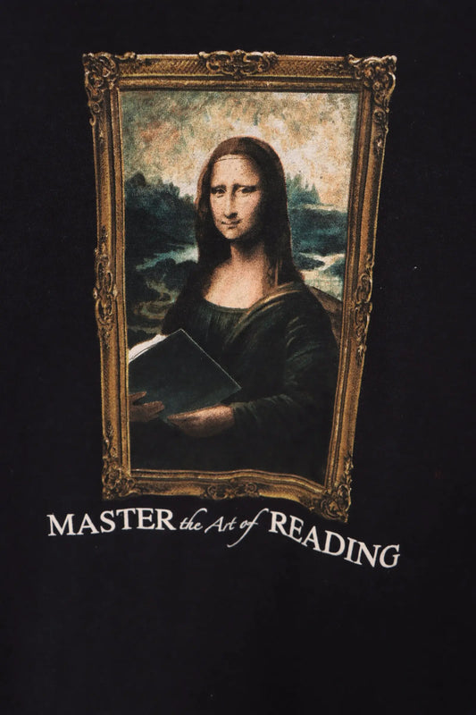 Mona Lisa 'Master the Art of Reading' Black T-Shirt (L-XL) Vintage Sole Melbourne