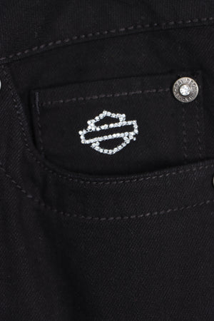 HARLEY DAVIDSON Black Denim Embellished Logo Y2K Jeans (Women's 8)