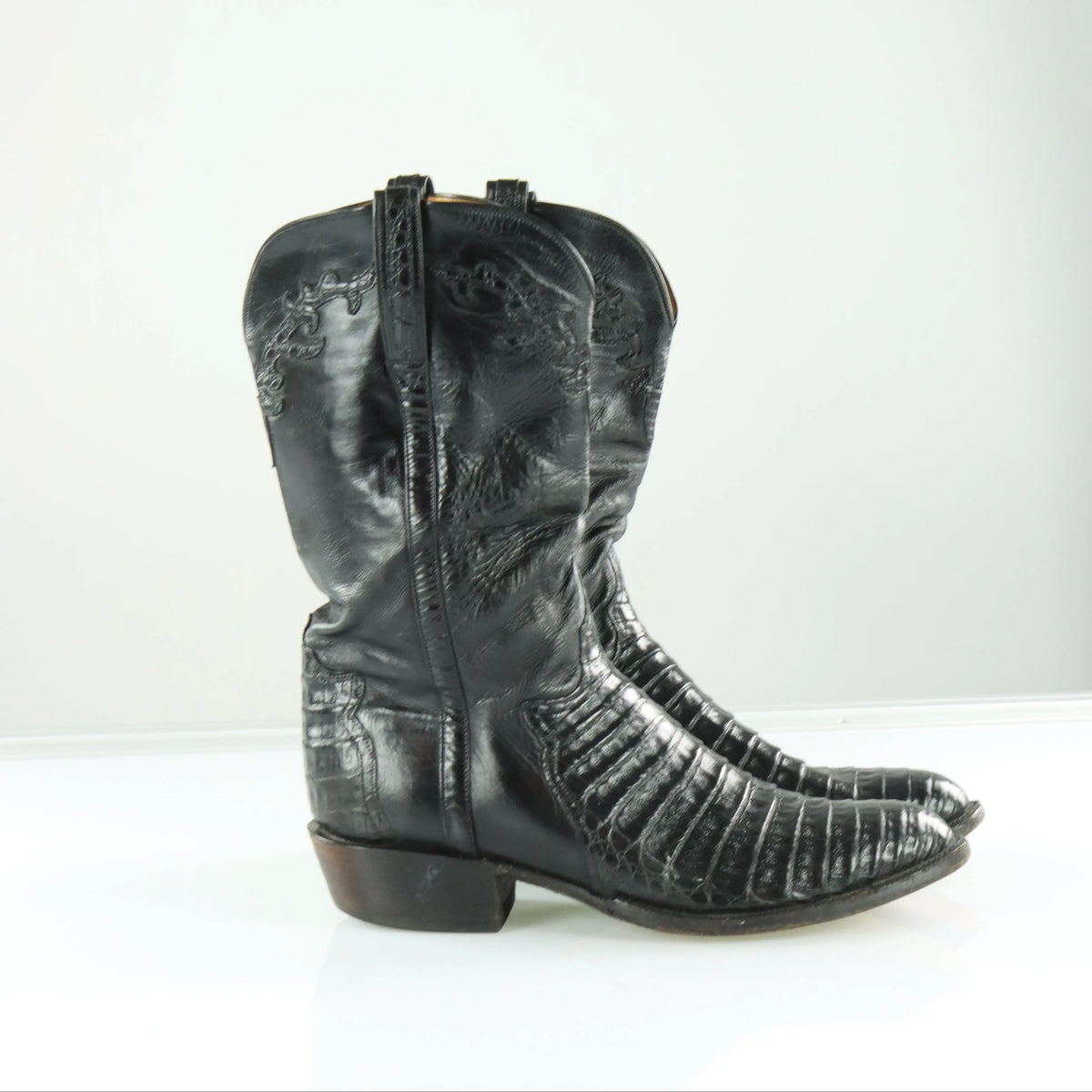 LUCCHESE Alligator Skin USA Made Black Western Boots (12) - Vintage Sole Melbourne