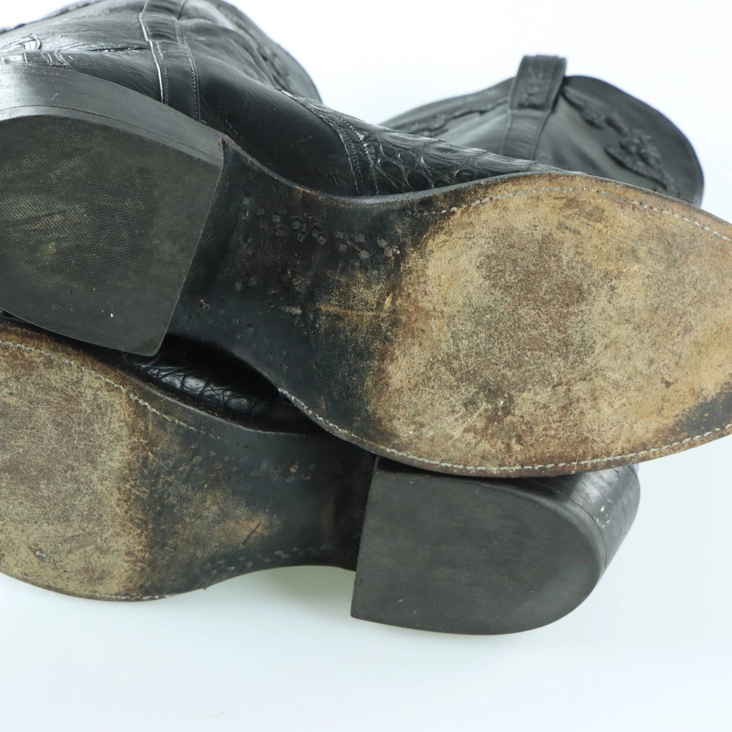 LUCCHESE Alligator Skin USA Made Black Western Boots (12) - Vintage Sole Melbourne