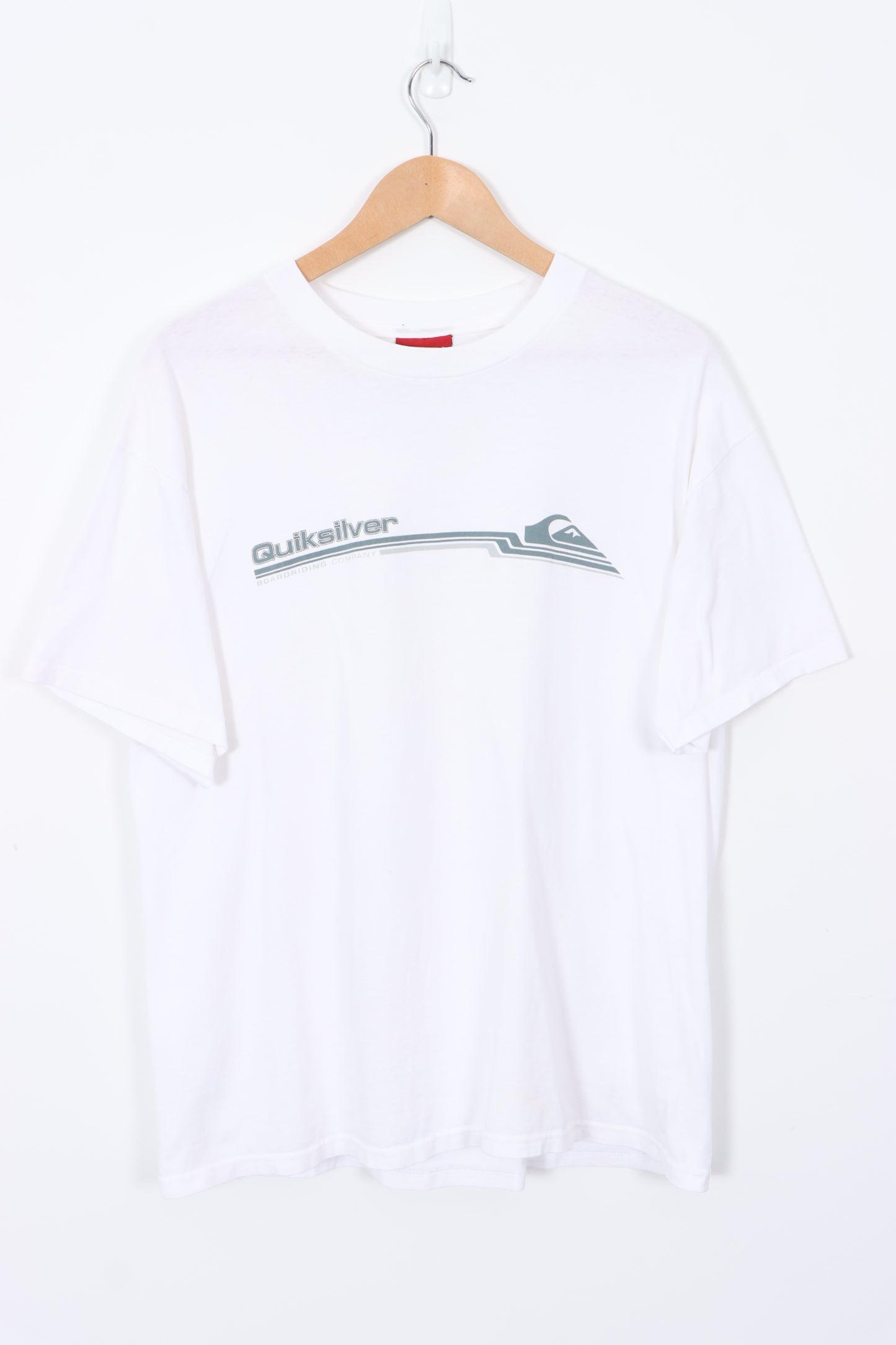 QUIKSILVER Speed Strip Blue Logo Boardriding Company White Tee (L)