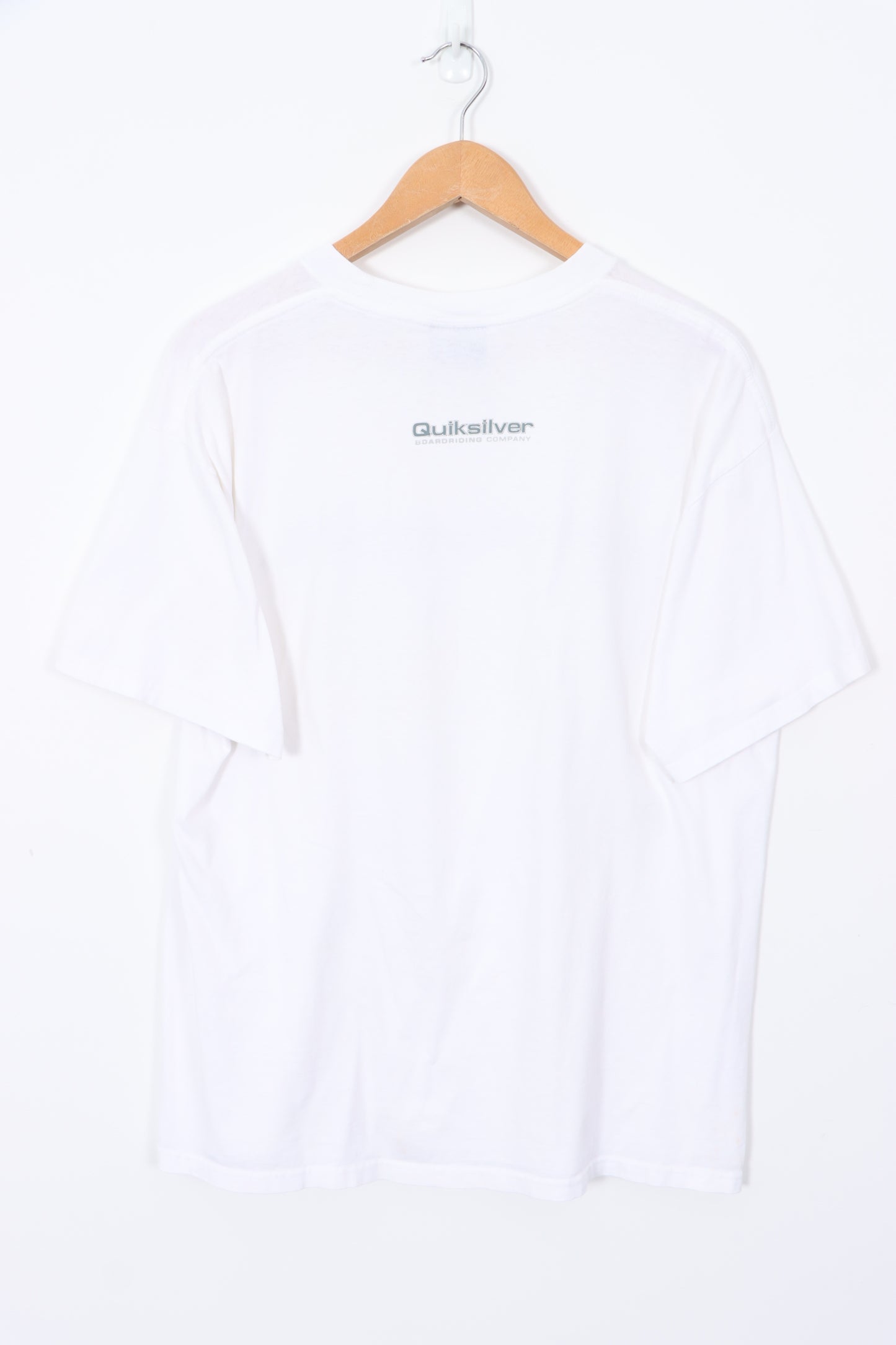 QUIKSILVER Speed Strip Blue Logo Boardriding Company White Tee (L)