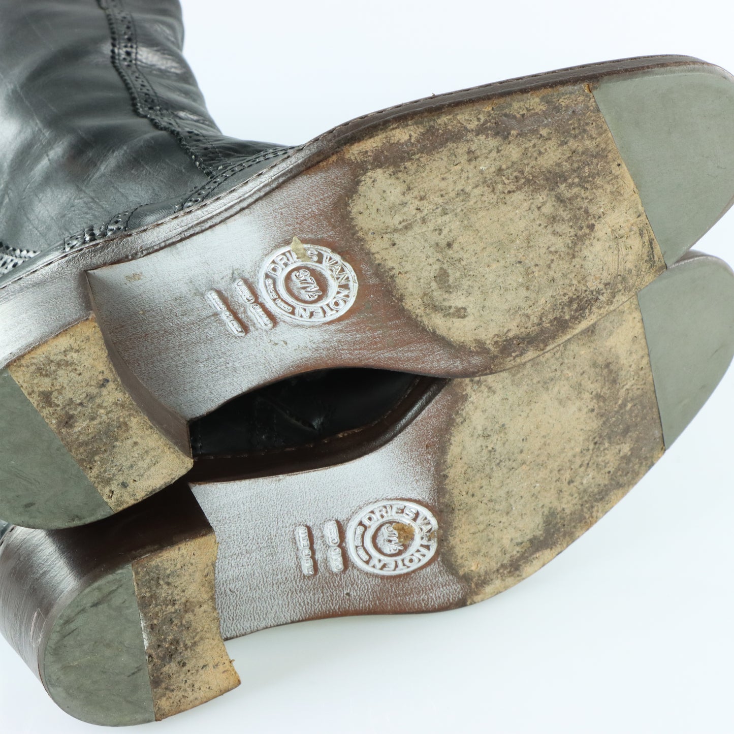 DRIES VAN NOTEN Pattern Detail Black Knee High Italy Made Boots (37.5)