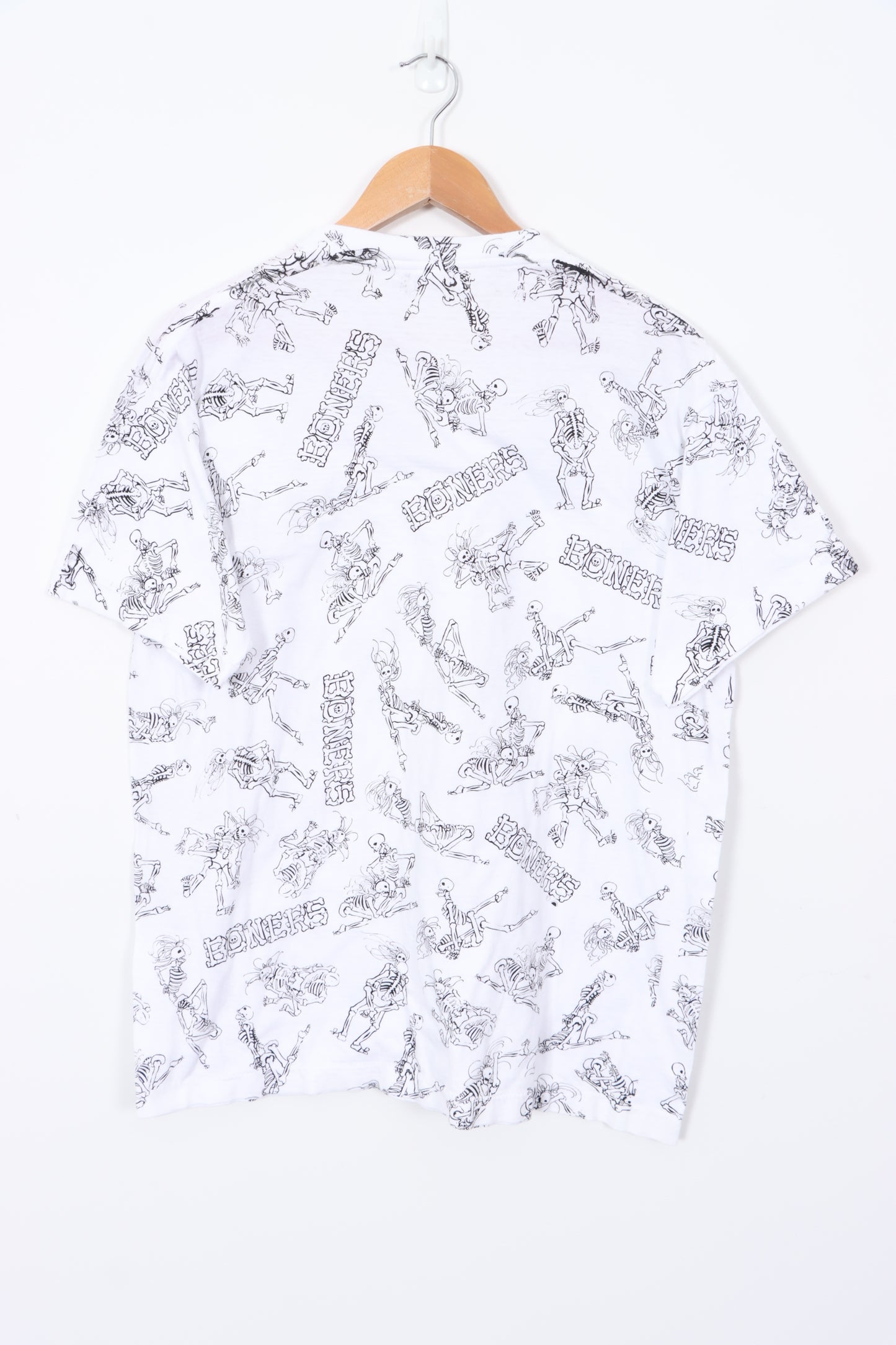 90s Boners Skeleton All Over Graphic White T-Shirt (L)