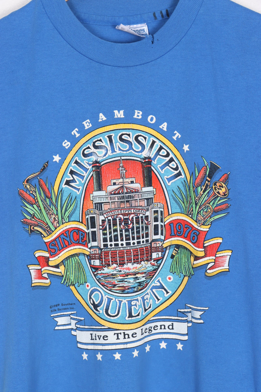 Vintage 1989 Mississippi Steamboat Blue USA Made T-Shirt (XS)