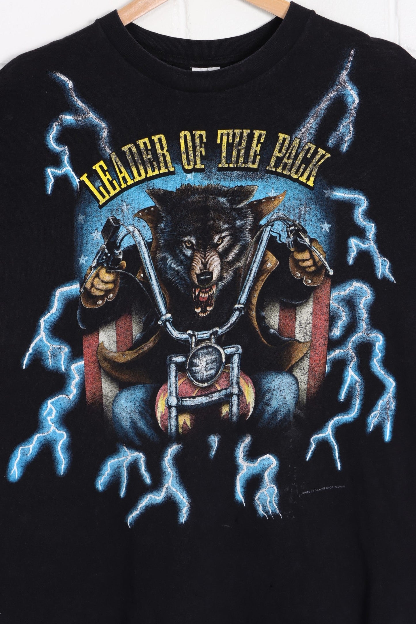 USA THUNDER "Leader of The Pack" Biker Wolf Front Back T-Shirt (L-XL)