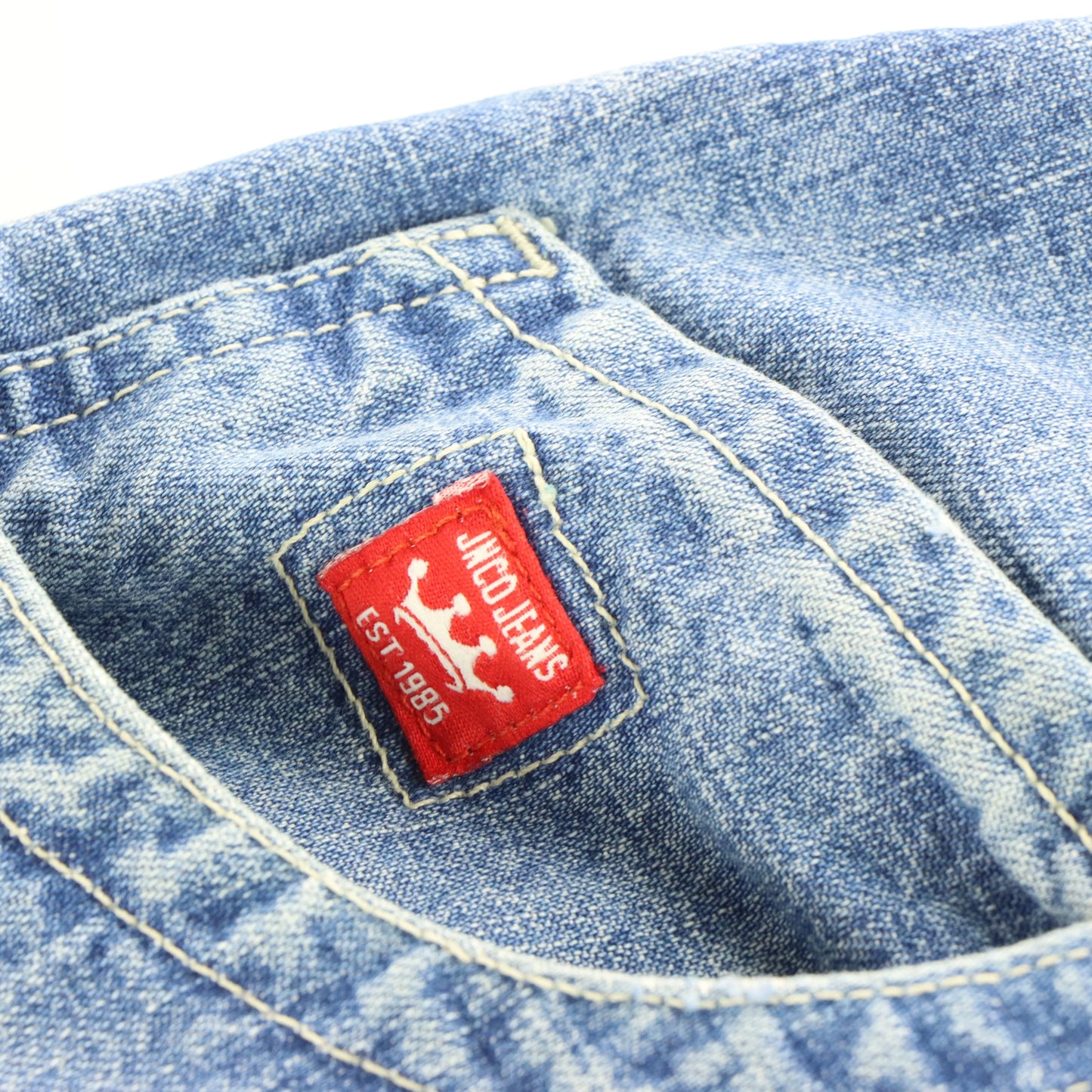 JNCO JEANS Y2K Embroidered Blue & Red Cargo Jeans (38 x 32) - Vintage Sole Melbourne