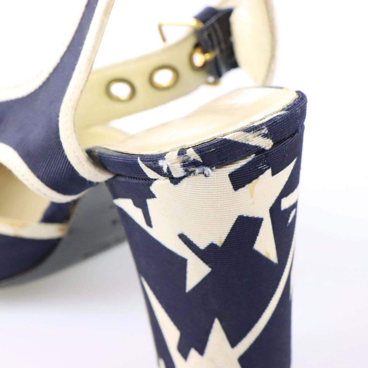 Vintage MIU MIU Italian Made Navy Blue & Cream Geometric Block Heels (36.5)