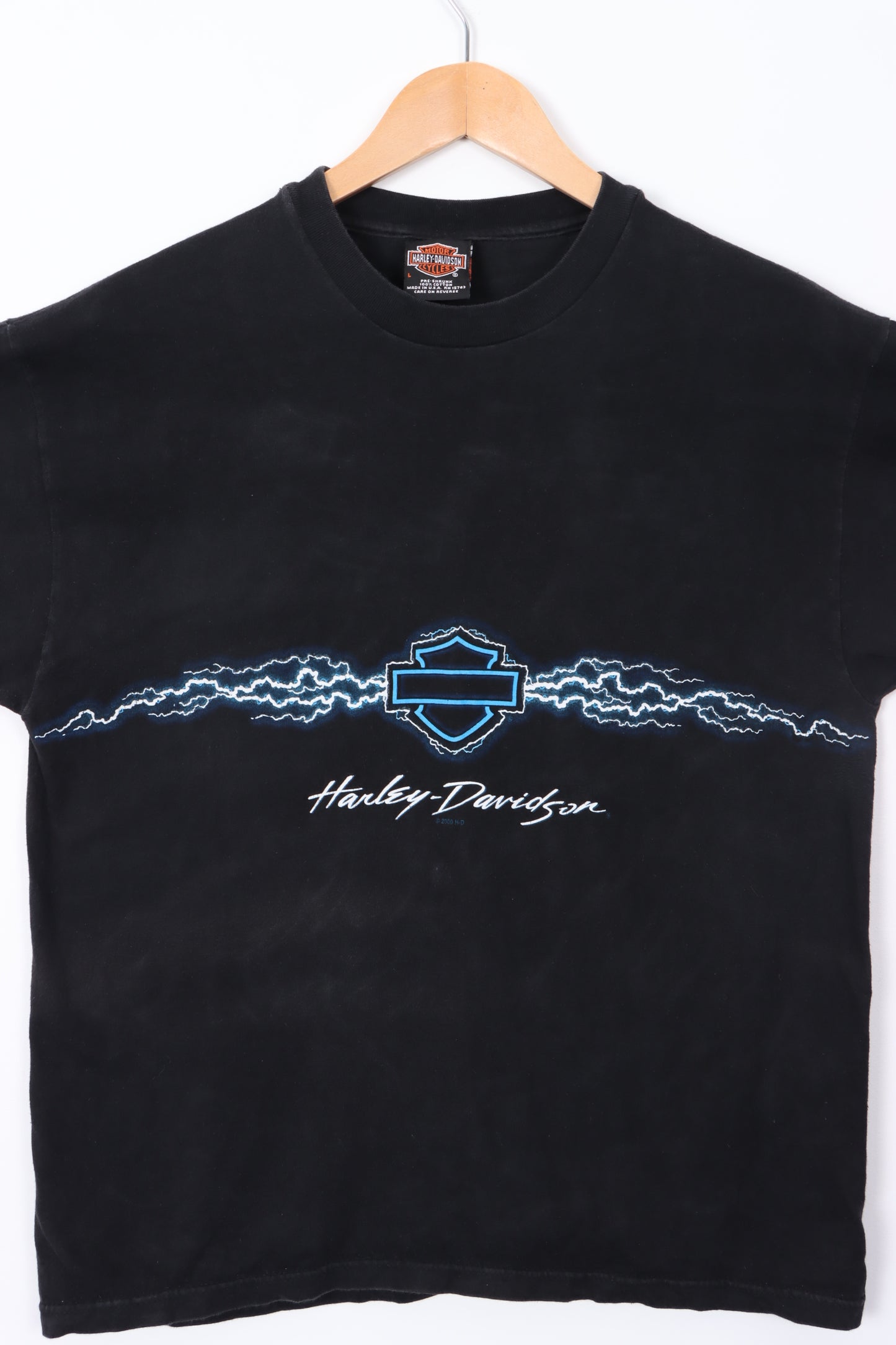 HARLEY DAVIDSON Montana Lightning Logo Y2K T-Shirt USA Made (L)